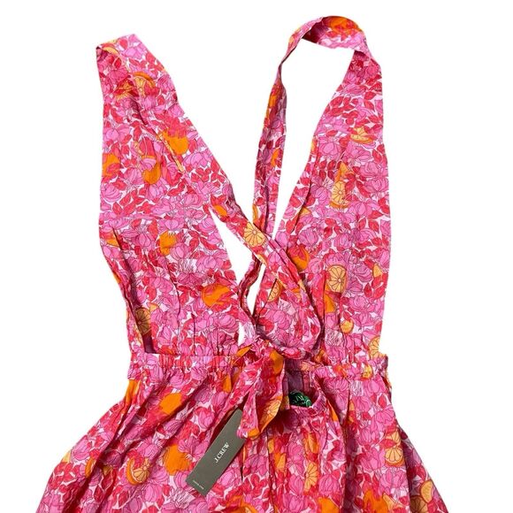 J Crew Dress WMNS M Pink Floral Plunge Cover up Limone Lightweight Open Back NEW - Picture 7 of 11